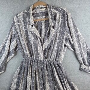 Blake Elizabeth Dress Women 14 Gray Animal Print Striped Midi Vintage